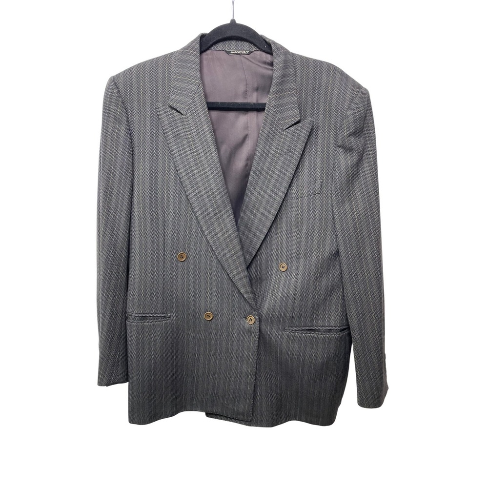 Vtg‎ Lanvin Boutique Italy Wool Double Breasted Blazer Suit Gray Mens Size 50